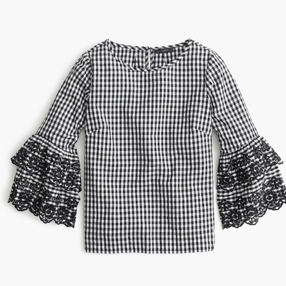 J.Crew Tiered Bell sleeve blouse in Gingham